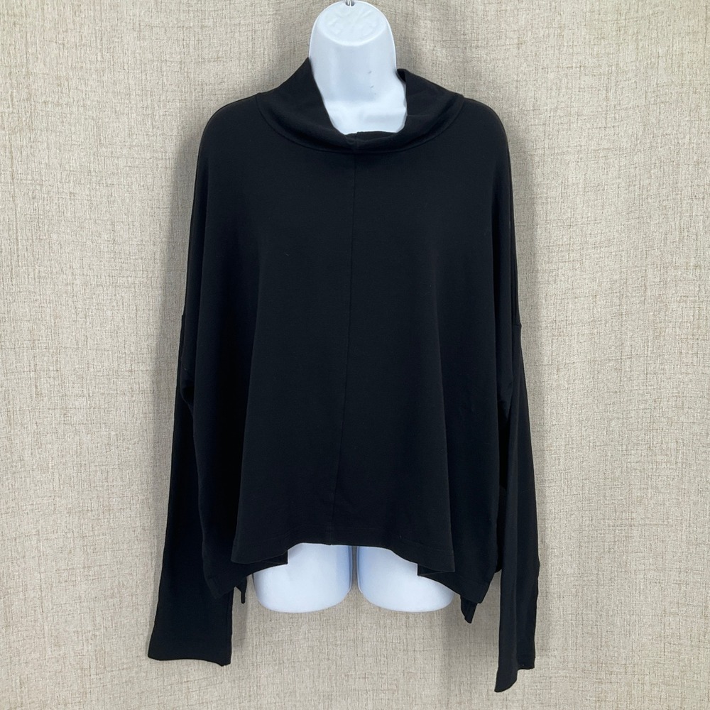Bryn Walker Top Womens M Black Bamboo Organic Cotton Mock Neck Oversized Lagen‎
